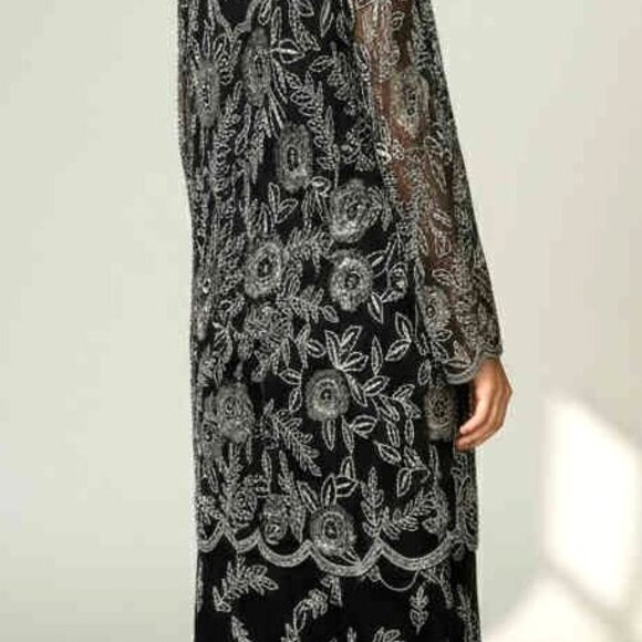 Vintage 80s Stenay B&W Silk Sequin Beaded Midi Dress Asymmetrical Hem Size 10 - Picture 3 of 10